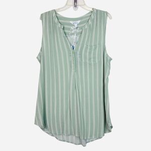 Market & Spruce Sleeveless Green Striped V-Neck Top
